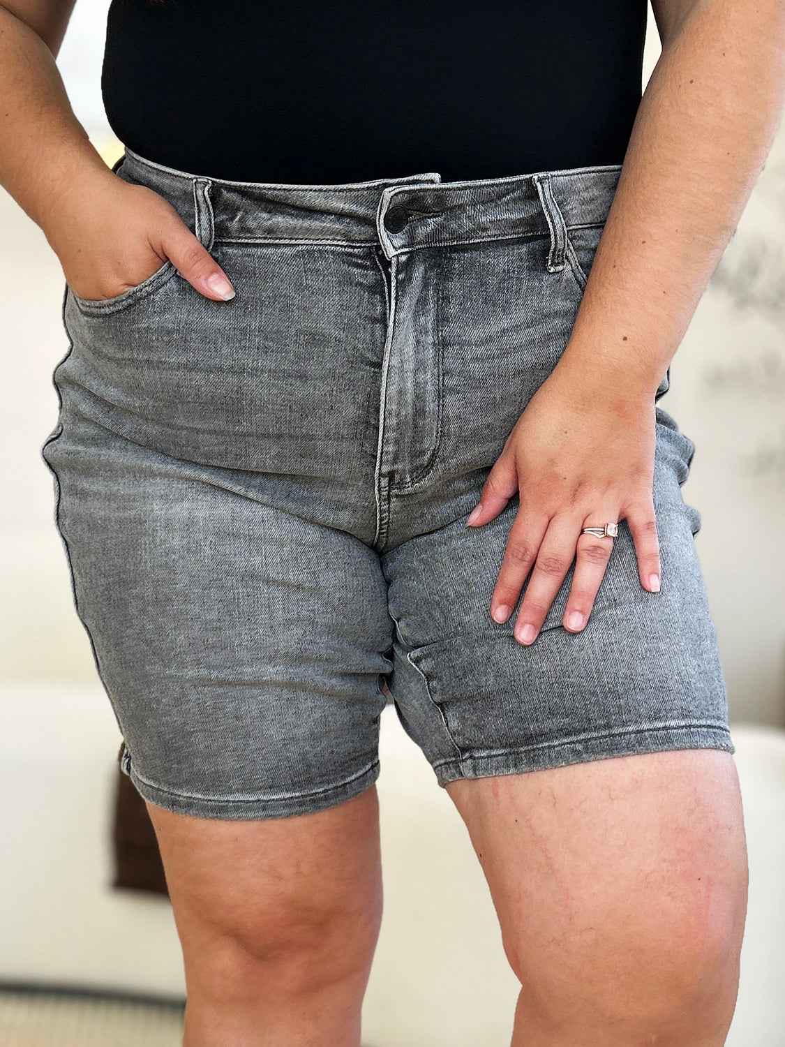 Judy Blue Full Size High Waist Washed Denim Shorts - Damned Threads